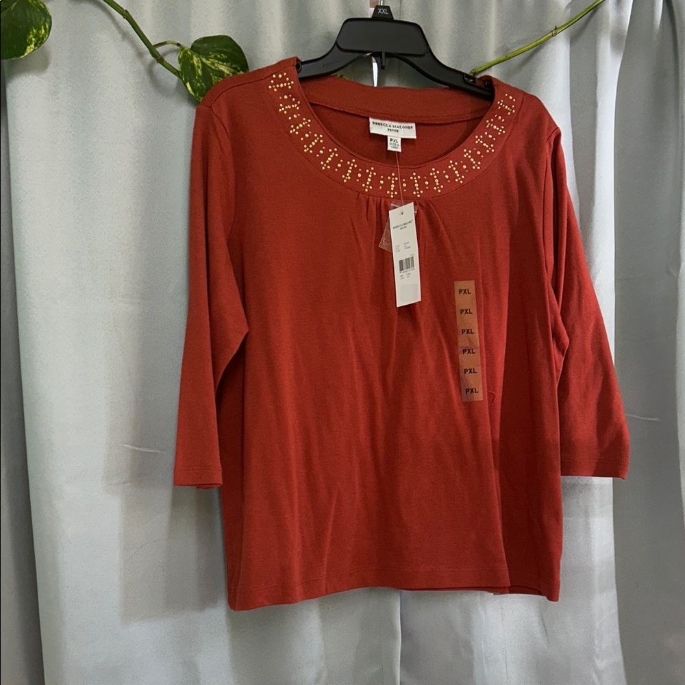 Women's Rust Top with Embellished Neckline PXL